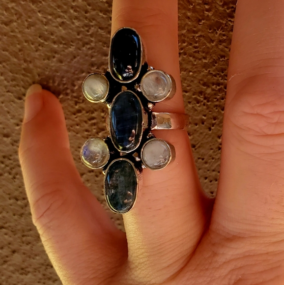 New Kyanite & Rainbow Moonstone 925 Silver Ring. - Picture 7 of 11